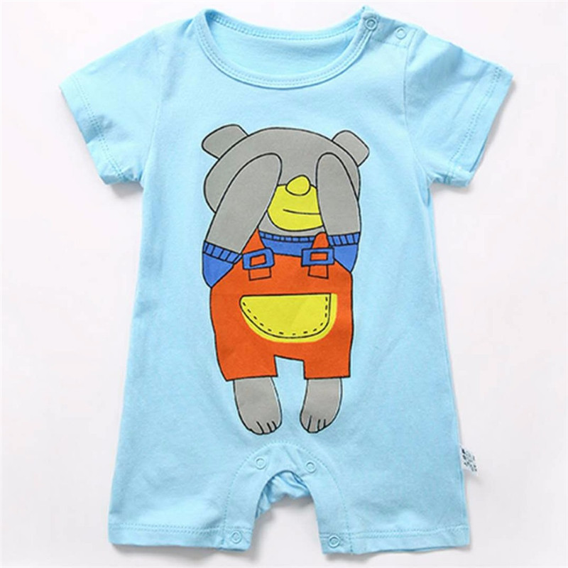 New baby clothes organic cotton short-sleeved baby jumpsuit pink and blue Cartoon baby climb clothes