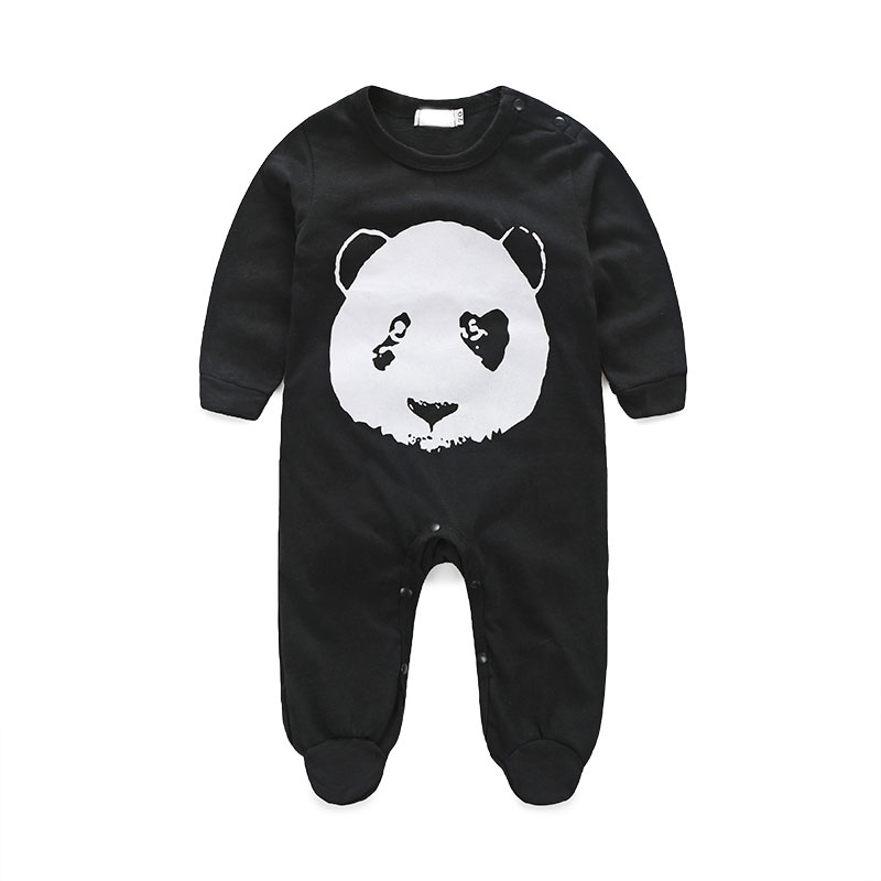 Spring Autumn baby pajamas panda printed romper plain black baby boy rompers cotton jumpsuit