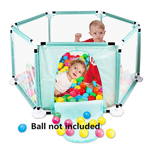 Kids 6-Panel Playard Pop Play Playpen Portable Washable Aqua Play Center Fence with Carry Case Breathable Mesh for Baby Toddler Newborn Infant, Indoor Outdoor Play, Best Toy to... 