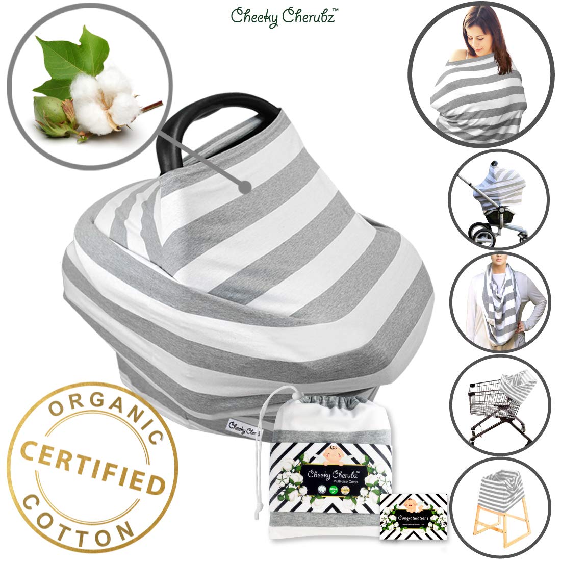 the acplaypen.com Organic Cotton ☆ Nursing Breastfeeding Cover Scarf, Baby Car Seat Canopy, Canopies, Shopping Cart, Stroller, Carseat Covers for Girls and Boys Best Multi-Use Infinity Stretchy Shawl... 