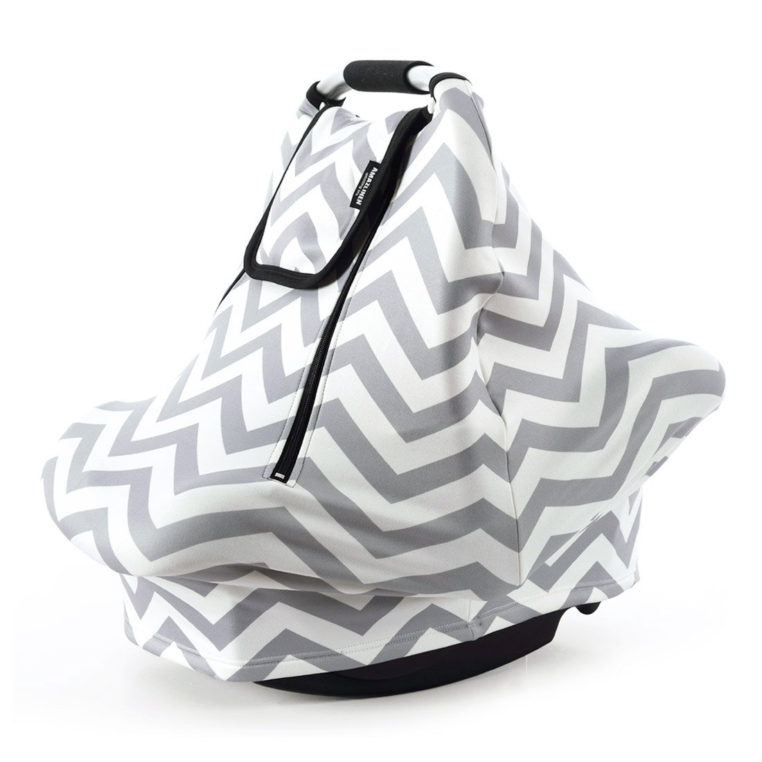 acplaypen.com Stretchy Baby Car Seat Covers for Boys Girls, Infant Car Canopy for Spring Autumn Winter,Snug Warm Breathable Windproof, Zipped Peep Window,Universal Fit, Grey White Chevron