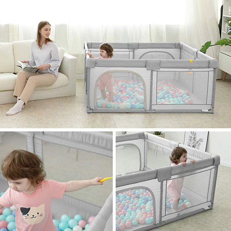 Acplaypen.com Safe and Secure Playpen, Foldable Playpen with Breathable Mesh, Zipper Door, Large Activity Playpen with Breathable Mesh, Foldable Playpen with Mats Suitable for Toddlers
