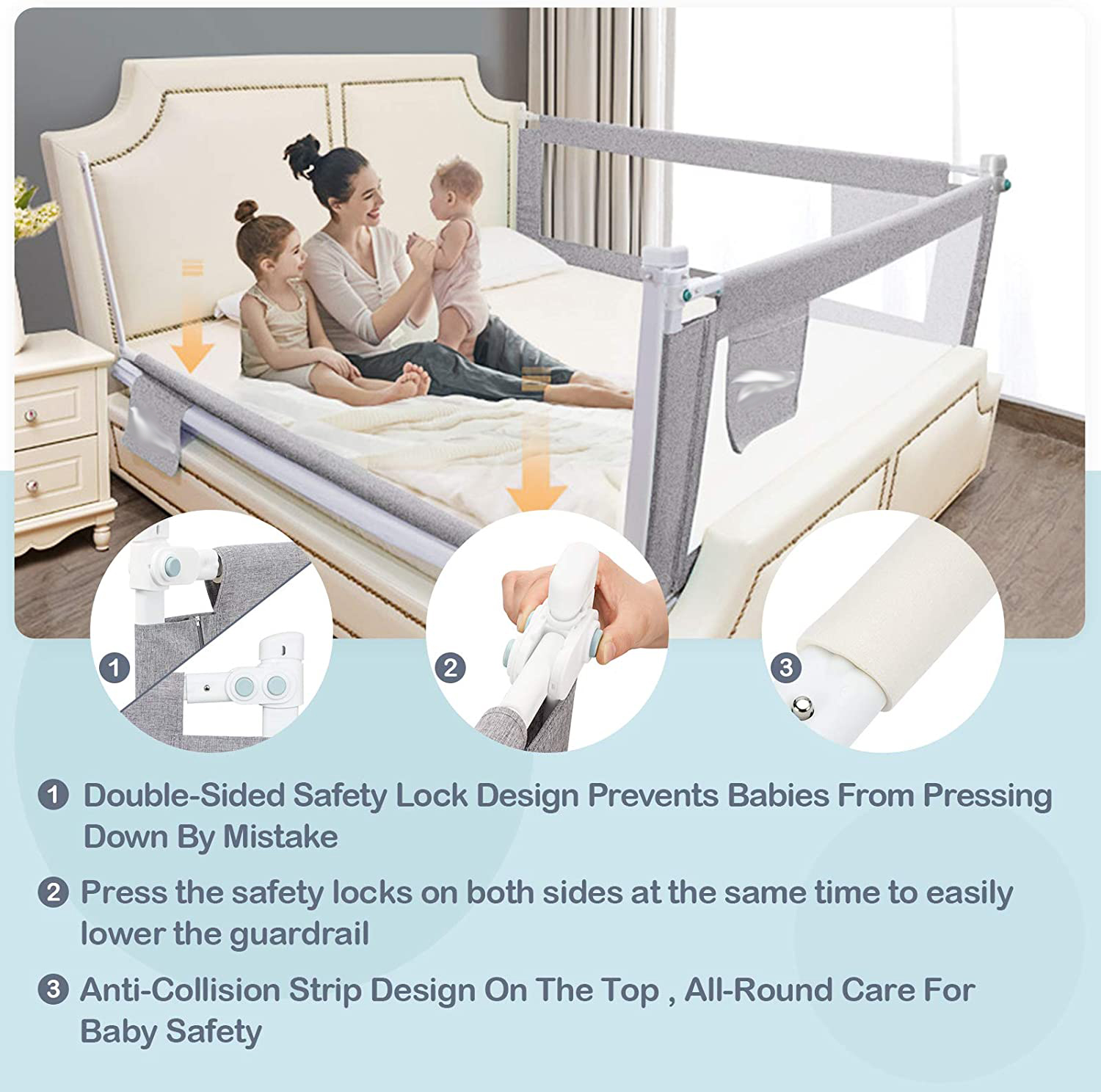 Acplaypen new toddler bed rail guard,Anti-Fall Baby Bed Protection Guard for Toddler Baby and Children Infants Safety Bed Guardrail, Baby Protector Rail with Breathable Fabric