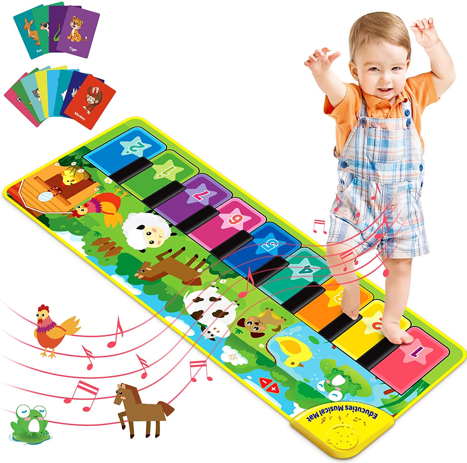Acplaypen.com Baby Musical Learning Toys , Floor Piano Playmat for Toddlers with Animal Flash Cards Music Sound for Early Education Touch Keyboard Blanket Birthday for Baby Boys Girls
