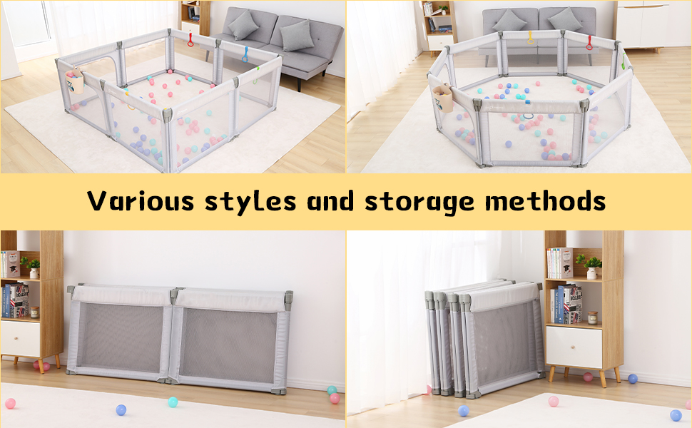  Foldable Baby Playpen, Play Pens for Babies and Toddlers, with 4 Pull Rings and 1 Storage Box, Large Playards for Easy Installation and Storage, Material Safety and Stability.
