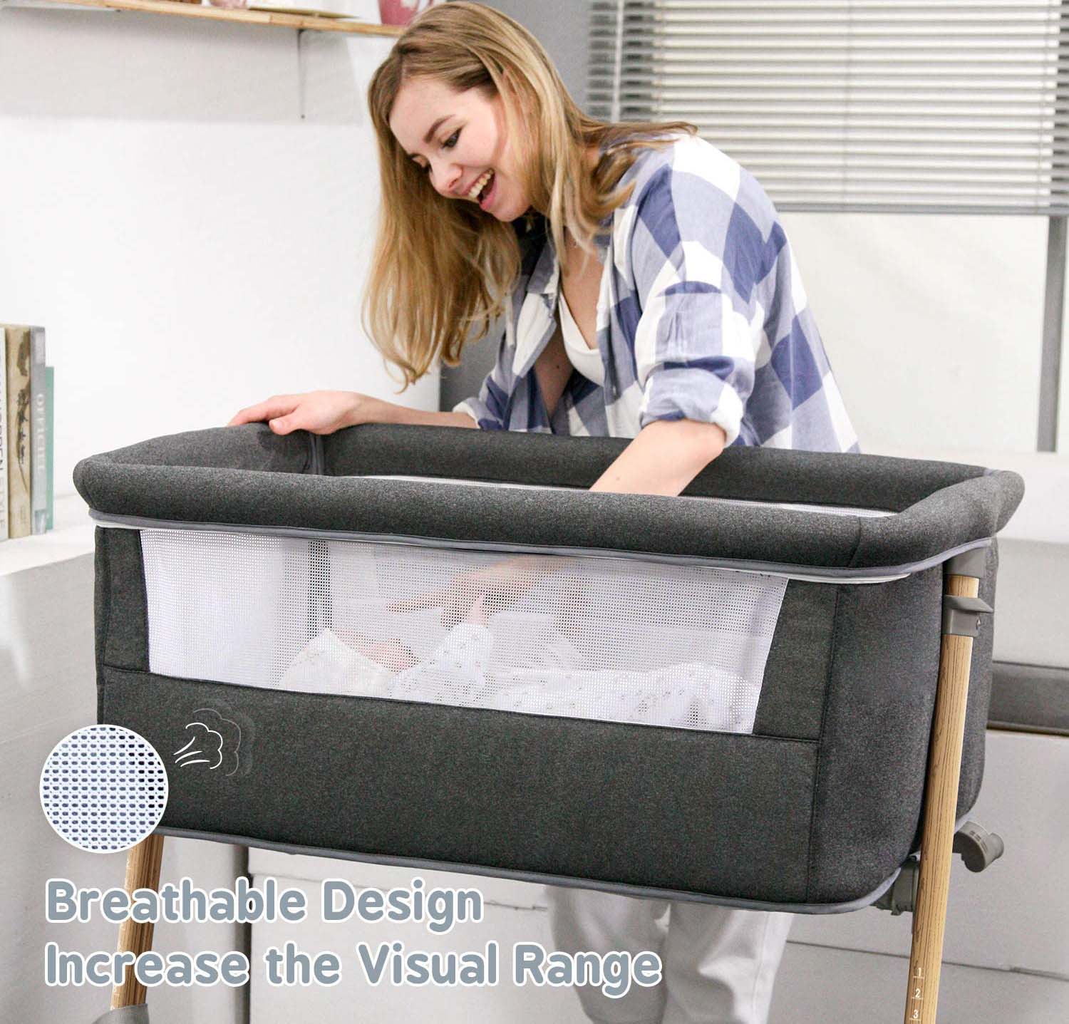 Bedside Baby Crib,  Height Adjustable Detachable Side Baby Bassinet Sleeper Bed,Co-Sleeping Baby Cot for Infant/Newborn acplaypen.com