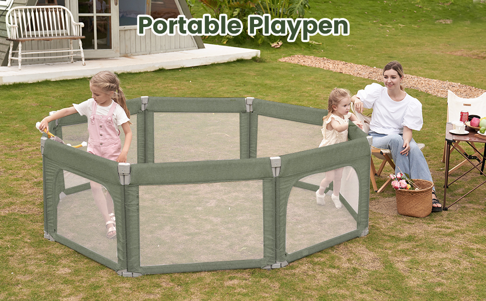 Foldable Baby Playpen, Acplaypen Upgrade Kids Large Playard with 5 Handlers,Indoor & Outdoor Kids Activity Center,Infant Safety Gates with Breathable Mesh,Sturdy Play Yard for Toddler, Light Gray