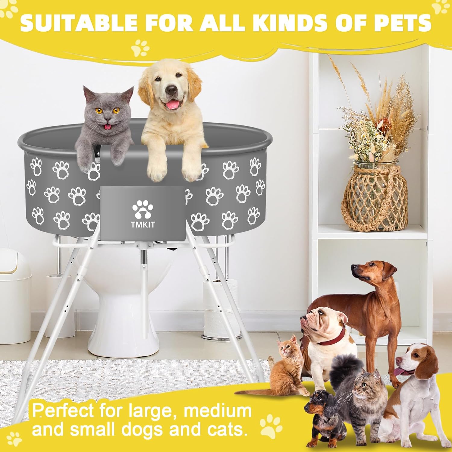 Acplaypen Foldable Dog Bath Tub, 5-Levels of Height Adjustable Save Your Back, Portable Wash Station for Pet Shower Grooming, Best for Small Medium Dogs, Puppies, Cats