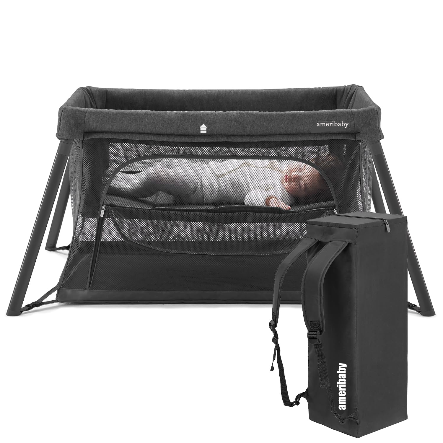 acplaypen 2 in 1 Portable foldable Travel cot Crib bassinet bed playpen for Toddler, Foldable Crib for Baby, Lightweight Playpen Collapsible Playard with Soft Mattress, Easy to Carry Baby Travel Bed for Outdoor, Indoor Backpack 