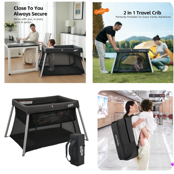 acplaypen Innovative Folding Travel Cot: Smaller, More Loading, Cost-Saving