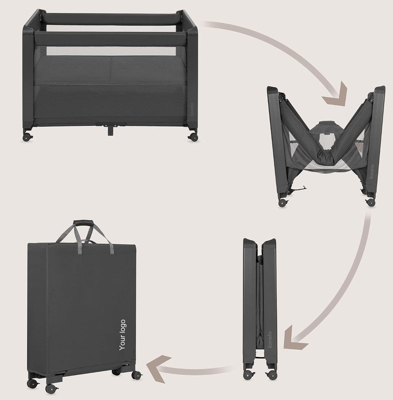 Acplaypen Patty 5 in 1 Travel Cot, Travel Cot Baby Crib, Baby Crib with Foam Mattress, Folding Cot Park with Bag and Wheels, Two-Tier Cot, Folds Easily with One Hand for Babies from Easy to Clean, Birth up to 15 kg 36 months